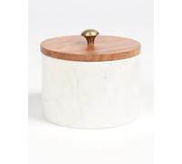 Vayu Earth White Marble Storage Jar with Acacia Wood Lid, 13x13x11cm