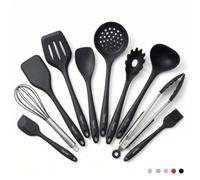 Vayvnt Kitchen Utensils Set, 10PCS Silicone Utensils Set for Cooking, Black | Non Toxic, One-piece Silicone, Non Scratch on Pot and Pans, Heat Resistant to 480℉, Food Grade Spoon Whisk, Dishwasher Safe