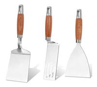 Vayvnt Stainless Steel Spatula Set of 3, Metal Spatulas Flippers for Cast Iron Skillet, Heavy Duty Solid&Slotted Turners, Griddle Scraper with Wooden Handle&Beveled Edge, Ideal for Cooking, Grilling