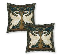 Vazzio Set of 2 Throw Pillow Covers,Bird Walter Crane Swan Rush and Iris Art Nouveau Decorative Soft Cushion Covers Pillowcase for Sofa Couch Bed Chair 18 X 18 Inches