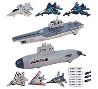 VBACALA Battleship Toy, Aeroplane Carrier Toy Set for Children, Fighter Planes, Battleships with Retraction Function, Submarine Military Toy for Boys and Girls
