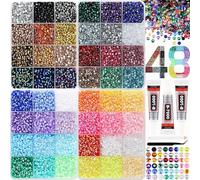 Vbbrswaadtp 48000Pcs in 48 Colors Rhinestones for Bedazzling and Diamond Art, 3mm Flatback Gems with 3×10ml B7000 Jewelry Glue Tweezers, Perfect for Nail Art, Crafting, Clothing, Fabric Decor