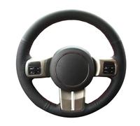 VBCXGV Black Leather Hand-stitched Car Steering Wheel Cover, For Jeep Compass Grand Cherokee Wrangler Patriot 2012-2014