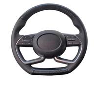 VBCXGV Hand Sewn Carbon Black Leather Car Steering Wheel Cover Interior, For Hyundai Elantra 7th 2021 Sonata 10th 2020