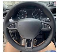 VBCXGV Hand-stitched Black Leather Car Steering Wheel Cover, For Skoda Octavia 2017 Fabia Rapid Spaceback 2016 Superb