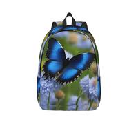 Vbcxza Blue Butterfly Print Canvas Backpack,Medium And Small Sizes, Perfect For Hiking, Travel, And Everyday Use