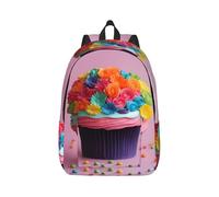 Vbcxza Colorful Cupcakes Rainbow Flower Cake Print Canvas Backpack,Medium And Small Sizes, Perfect For Hiking, Travel, And Everyday Use