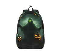 Vbcxza Green Ghost Horror Halloween Pumpkin Print Canvas Backpack,Medium And Small Sizes, Perfect For Hiking, Travel, And Everyday Use