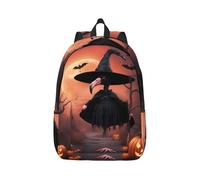 Vbcxza Halloween Flamingo Witch Hat Print Canvas Backpack,Medium And Small Sizes, Perfect For Hiking, Travel, And Everyday Use