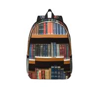 Vbcxza Library Bookshelf Print Canvas Backpack,Medium And Small Sizes, Perfect For Hiking, Travel, And Everyday Use