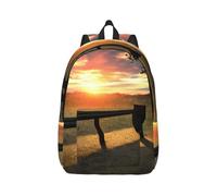 Vbcxza Lonely Bench Sunset Print Canvas Backpack,Medium And Small Sizes, Perfect For Hiking, Travel, And Everyday Use