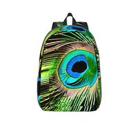 Vbcxza Peacock Feather Print Canvas Backpack,Medium And Small Sizes, Perfect For Hiking, Travel, And Everyday Use