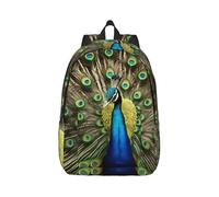 Vbcxza Peacock Feather Print Canvas Backpack,Medium And Small Sizes, Perfect For Hiking, Travel, And Everyday Use