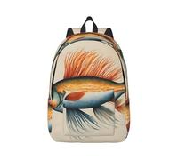 Vbcxza Safflower Flying Fish Print Canvas Backpack,Medium And Small Sizes, Perfect For Hiking, Travel, And Everyday Use