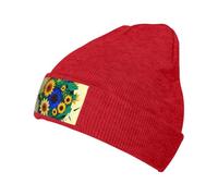 Vbcxza Sunflower Pattern Print Knitted Hat for Unisex,Soft Beanie, Warm Winter Knit Cap, Stretchy and Comfortable Red