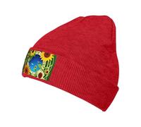 Vbcxza Sunflower Pattern Print Knitted Hat for Unisex,Soft Beanie, Warm Winter Knit Cap, Stretchy and Comfortable Red