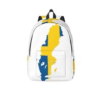 Vbcxza Swedish Flag Map Print Canvas Backpack,Medium And Small Sizes, Perfect For Hiking, Travel, And Everyday Use