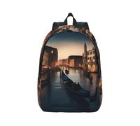 Vbcxza Venice Night Print Canvas Backpack,Medium And Small Sizes, Perfect For Hiking, Travel, And Everyday Use