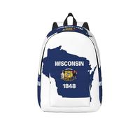 Vbcxza Wisconsin State Flag Map Print Canvas Backpack,Medium And Small Sizes, Perfect For Hiking, Travel, And Everyday Use