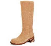 VBDB Women's Knee High Boots Square Toe Chunky Block Heel Long Boots for Women Comfortable Low Heel Womens Boots, Apricot, 5 UK