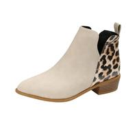 VBEDKDEB Ankle Boots Women's Ankle Boots Retro Style Textured Leather Pointed Toe Side Zip Thick Heel Short Wellington Boots, White, 8 UK