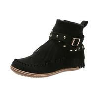 VBEDKDEB Ankle Boots Women's Ankle Boots Women's Ankle Boots with Block Heel Retro Lace Round Short Shoes Tassel Zip Flat Colour 1117ic Boots, black, 5.5 UK
