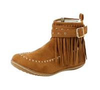 VBEDKDEB Ankle Boots Women's Ankle Boots Women's Ankle Boots with Block Heel Retro Lace Round Short Shoes Tassel Zip Flat Colour 1117ic Boots, brown, 8.5 UK