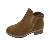 VBEDKDEB Ankle Boots Women's Ankle Boots Women's Fashion Low Heels Sleeves Splicing Suede British Round Toe Square Heel Women's Shoes Boots with Heel, brown, 5.5 UK