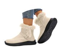 VBEDKDEB Ankle Boots Women's Boots Ankle Boots Plush and Warm Women's Boots with Medium Calf Casual Short Leather Boots with Side Zip and Round Shoes for Dirndl Women, White, 8.5 UK
