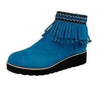 VBEDKDEB Ankle Boots Women's Boots Ankle Boots Women Comfortable Soft Sole Thick Wedge Heel Tassel Frosted Suede Bare Boots Western Women, blue, 8 UK
