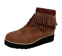 VBEDKDEB Ankle Boots Women's Boots Ankle Boots Women Comfortable Soft Sole Thick Wedge Heel Tassel Frosted Suede Bare Boots Western Women, brown, 7 UK