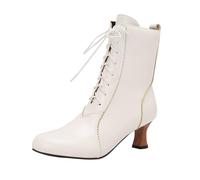 VBEDKDEB Ankle Boots Women's Boots Foreign Trade New European and Border Fashion All Retro Fashion All Front Lace Up High Heeled Women's Short Boots Costume Shoes For, White, 8.5 UK