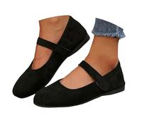 VBEDKDEB Ballerinas Women's Comfortable Shoes Summer Flat Retro Shoes Fairy One Word Flat Mouth Small Leather Shoes with Skirt Mary Jane Women's Ballet Flats, black, 5 UK