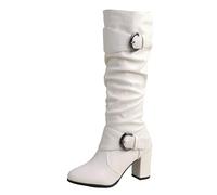 VBEDKDEB Boots Women's Knee-High Boots European and Foreign Trade Border Large Autumn and Winter Boots for Women with Belt Independent Station Thick Boots with High Heel, White, 2 UK