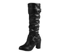 VBEDKDEB Boots Women's Knee-High Boots European and Foreign Trade Border Large Autumn and Winter Boots for Women with Belt Independent Station Thick Boots with High Heel, black, 2/2.5 UK
