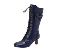 VBEDKDEB Boots Women's Knee-High Boots for Women, Casual Lace-Up Ankle Boots in 70s Style, Vintage with Medium Heel, Halloween, Cosplay, Witch Shoes, Lace-Up Boots, Black, blue, 8 UK
