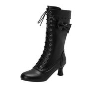 VBEDKDEB Boots Women's Knee-High Boots for Women, Casual Lace-Up Ankle Boots in 70s Style, Vintage with Medium Heel, Halloween, Cosplay, Witch Shoes, Lace-Up Boots, Black, black, 8.5 UK