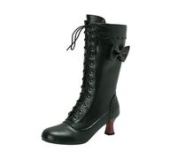 VBEDKDEB Boots Women's Knee-High Boots for Women, Casual Lace-Up Ankle Boots in 70s Style, Vintage with Medium Heel, Halloween, Cosplay, Witch Shoes, Lace-Up Boots, Black, Green, 8.5 UK