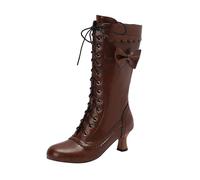 VBEDKDEB Boots Women's Knee-High Boots for Women, Casual Lace-Up Ankle Boots in 70s Style, Vintage with Medium Heel, Halloween, Cosplay, Witch Shoes, Lace-Up Boots, Black, brown, 4.5 UK