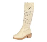 VBEDKDEB Boots Women's Knee-High Boots Women's Cowboy Boots Round Toe Mid Calf Western Fashion Dress Chunky Low Heel Shoes For Theme Party Country Concert (German Translation) Black Boots, beige, 8.5