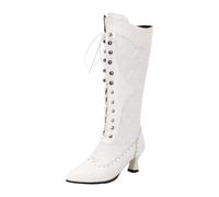 VBEDKDEB Boots Women's Knee-High Boots Women's Vintage Boots Lace Bridal Brides Wedding Mid-Calf Zip Costume Mid Heel Dress Shoes Dirndl, White, 4.5 UK