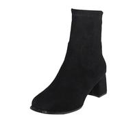 VBEDKDEB Boots Women's Mid Calf Boots and Winter Square Head Large European and Short Side Zip Fashion Chunky Heel Velvet Edge High Heel Boots Wellington Boots Lined, black, 8.5 UK