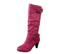 VBEDKDEB Boots Women's Mid Calf Boots for Women, Casual Fashion Boots with Medium Heel, Vintage Christmas or Halloween, Cosplay, Witch Shoes, Winter Boots Women, Hot Pink, 5.5 UK