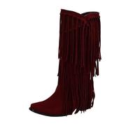 VBEDKDEB Boots Women's Mid Calf Boots Foreign Trade Border Independent Station Autumn and Winter Tassel Women's Boots Small Square Head Plain Casual Korean Wellington Boots 11111501 Women, red, 8.5 UK