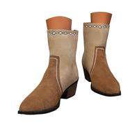 VBEDKDEB Boots Women's Mid Calf Boots Large Embroidered Western Cowboy Fashion Short Boots for Women with Pointed Toe Made of European Leather 22222 Ankle Boots, beige, 7 UK