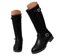 VBEDKDEB Boots Women's Mid Calf Boots Women's Boots with Mid-Height Shaft, Not Above the Knee, High Boots with Side Zip and Belt, Plain Leather Boots for Women Platform Boots, black, 8.5 UK