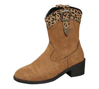VBEDKDEB Boots Women's Mid Calf Boots Women's Chunky Heel Mid Calf Colour Blocked Riding Boots with Pointed Toe Closure Leopard Print Thin Simple (German Translation) Platform Boots Women, brown, 8.5