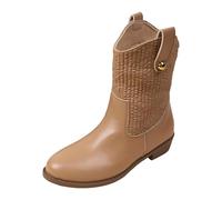 VBEDKDEB Boots Women's Mid Calf Boots Women's Riding Boots with Openwork Toe, Retro Style, Pointed Toe and Chunky Heel, Calf Length Boots, Fashionable with Over the Knee, brown, 4.5 UK