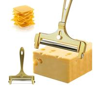 VBEDKDEB Cheese Slicer Stainless Steel Wire Cheese Cutter Slicer for Mozzarella, Cheddar, Gouda, and More Block Cheese - Adjustable Thickness Slicer Manual Cheese Grater (Gold)