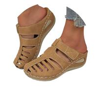 VBEDKDEB Clog Women's Summer Platform Slippers Breathable Hollow Comfortable Low Shoe Wedge Heel Non-Slip Sandals Casual Front Closed Sandals Beach Travel Holiday Slippers, khaki, 8.5 UK